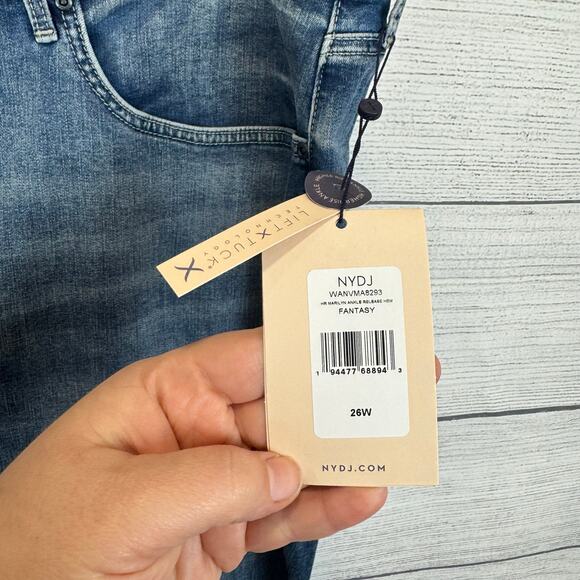 NYDJ Plus Size Marilyn Straight Stripe Raw Hem Jeans Size 26W - Picture 5 of 8